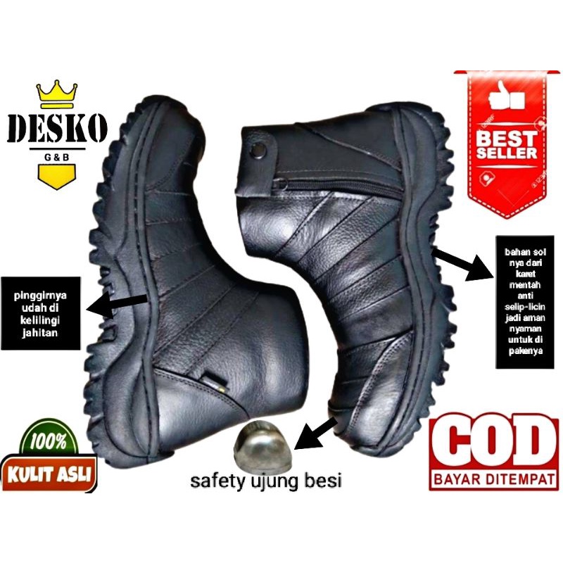 Jual DESKO Sepatu safety pria kren sepatu boots dengan bahan kulit sapi