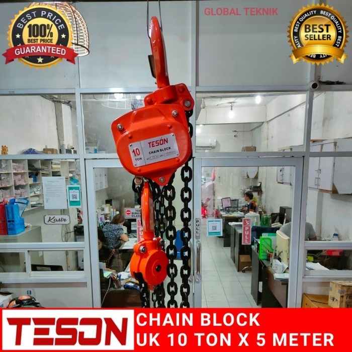 Jual CHAIN BLOCK 10 TON 5 METER TAKEL KATROL KEREKAN 10 TON 5 METER HS
