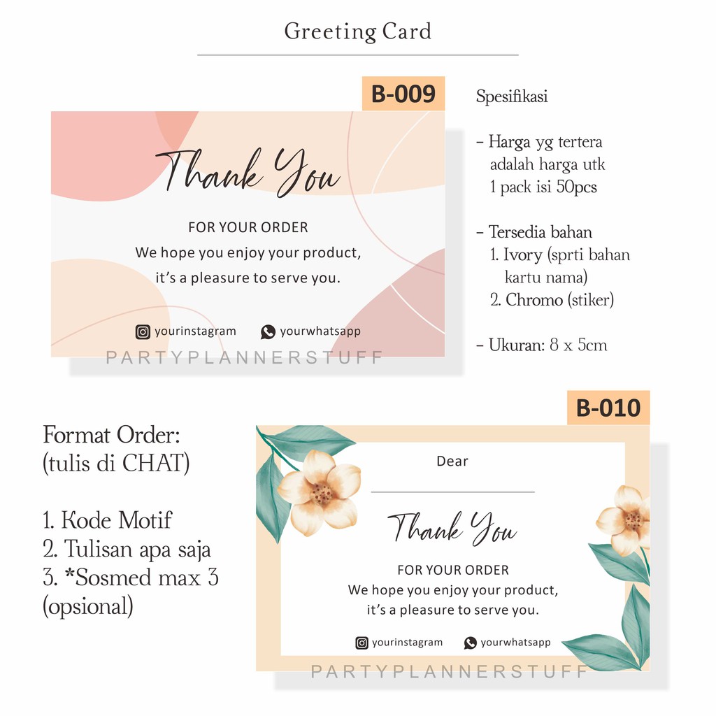 Jual Kartu ucapan terima kasih / thank you card / stiker ucapan