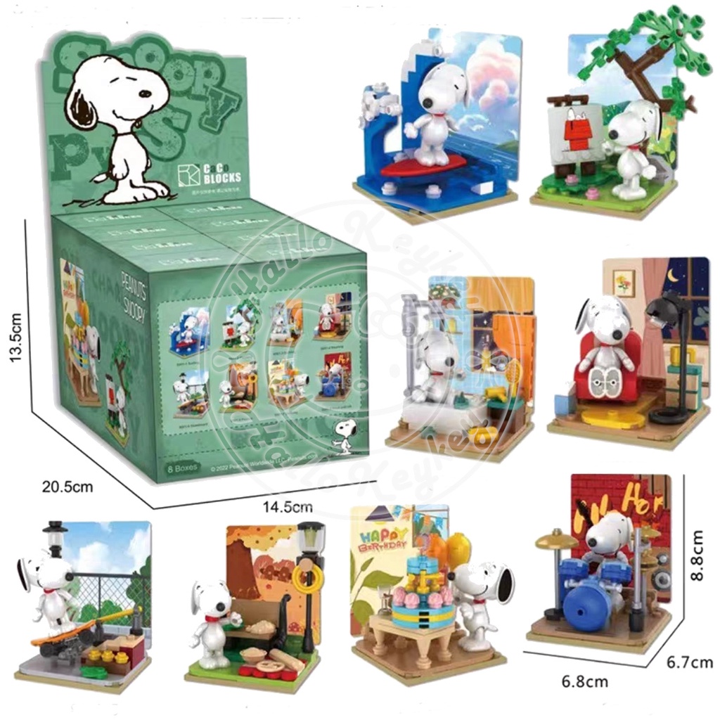 Jual BLIND BOX pajangan brick figure snoopy daily activity original