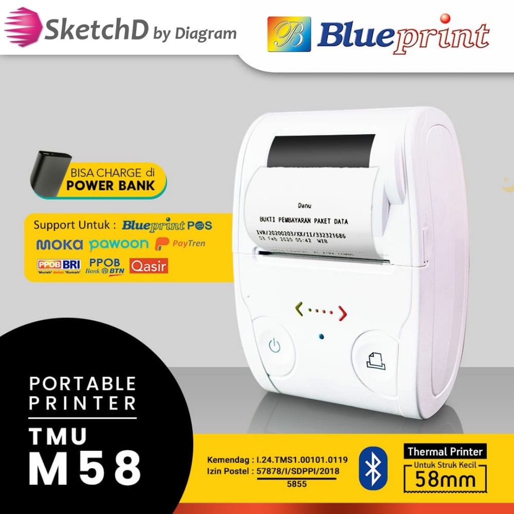 Jual Printer Struk Kasir Thermal Portable Pos Mm Blueprint Tmu M