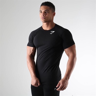 GYMSHARK SHORT-SLEEVED FITNESS T-SHIRT CRACKED LETTERING TOP ATHLETIC LOOSE  PLUS-SIZE RUNNING SHIRT COTTON