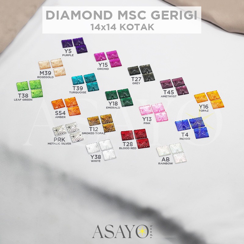 Jual Diamond MSC 14x14 Kotak Gerigi Banyak Warna Rosegold Amber isi ...