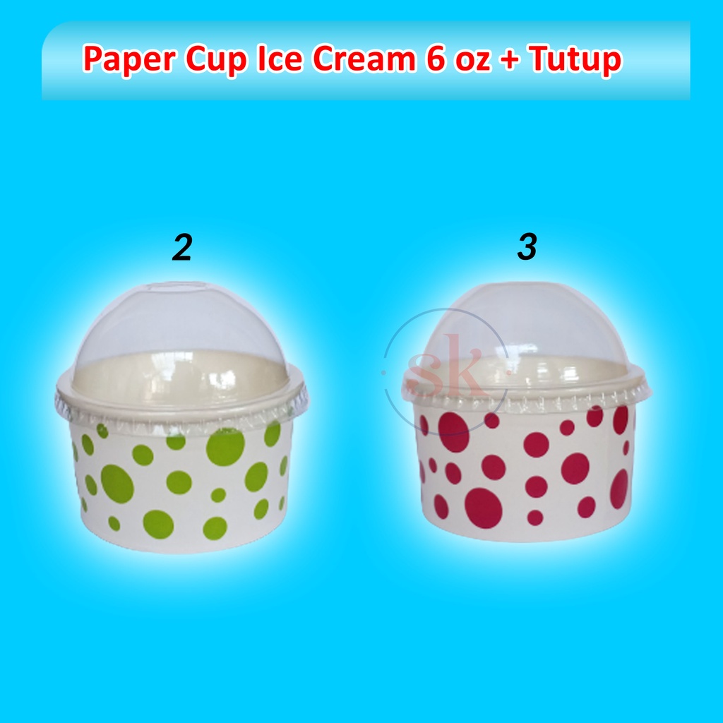 Jual Paper Cup Ice Cream 6 oz MOTIF + Tutup Cembung (Paket 50 pcs) Shopee Indonesia
