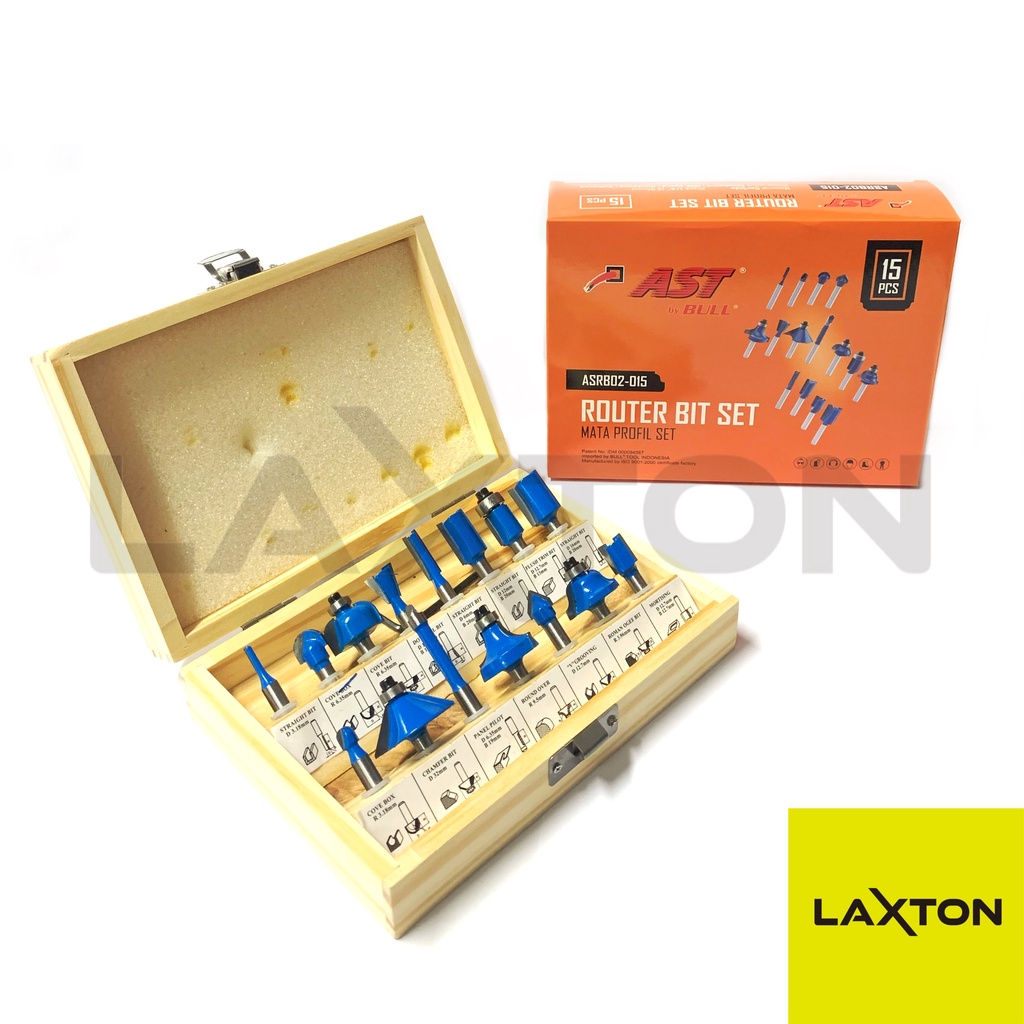 Jual Mata profil wood trimmer kayu router bit set 15 pcs AST ASRB02-015 ...