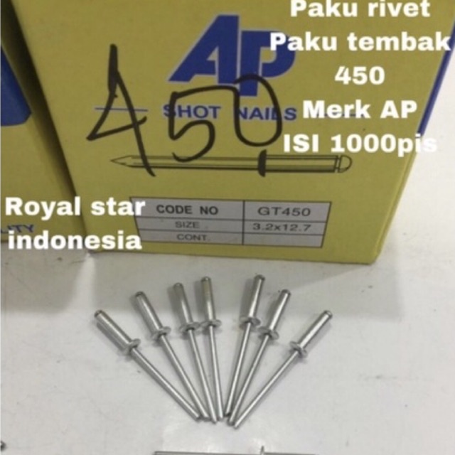 Jual 450 AP Paku rivet 3.2 x 12,7 paku blind 3,2 x 12.7 paku tembak 3 ...