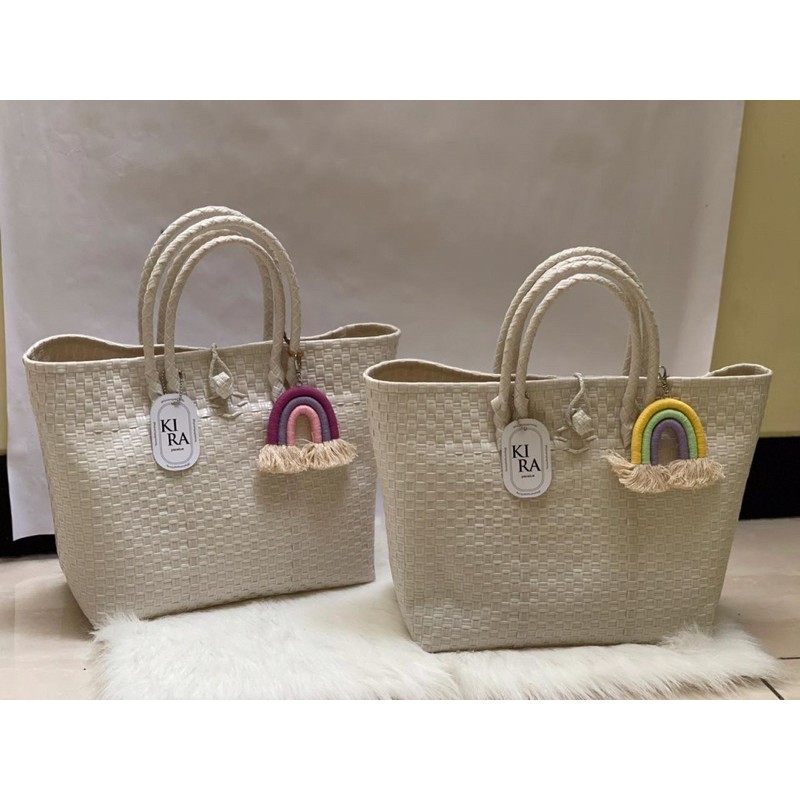 Jual Tas Anyaman Wanita Anabel Snow White Ukuran L / Tas Anyaman Wanita