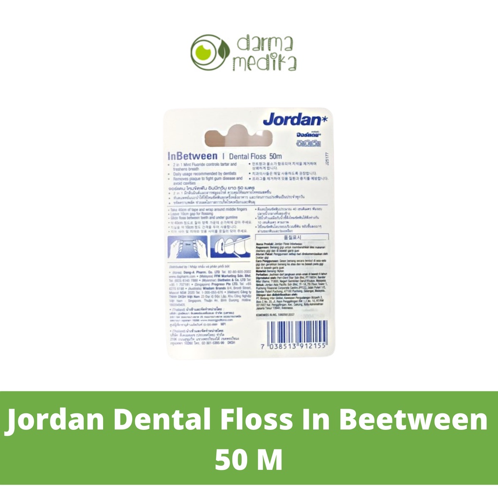 Jual Jordan Dental Floss In Between 50m Mint Flavour + Fluoride ...