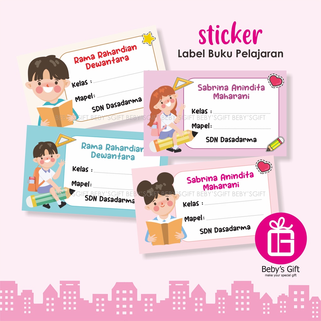 Jual Sticker Label Buku Pelajaran Anak Custom Nama Stiker Mapel Sekolah ...