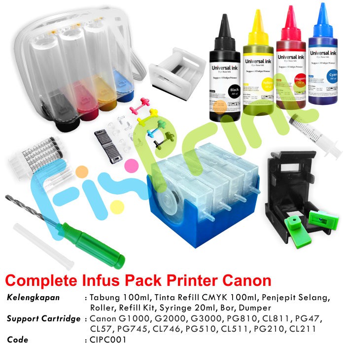 Jual Promo Paket Infus Printer Canon E400 E410 E460 E470 E477 Cartridge