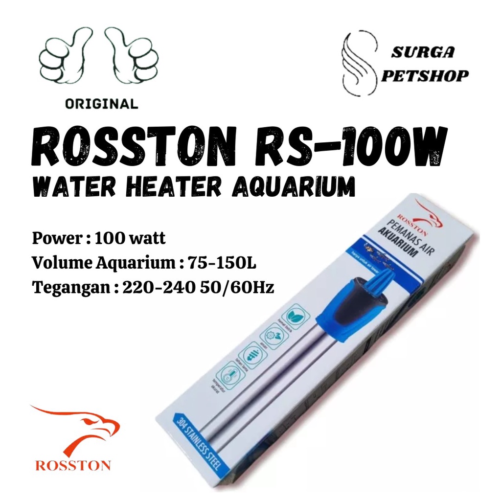 Jual ROSSTON RS 100W Water Heater Aquarium Penghangat Air Stainless