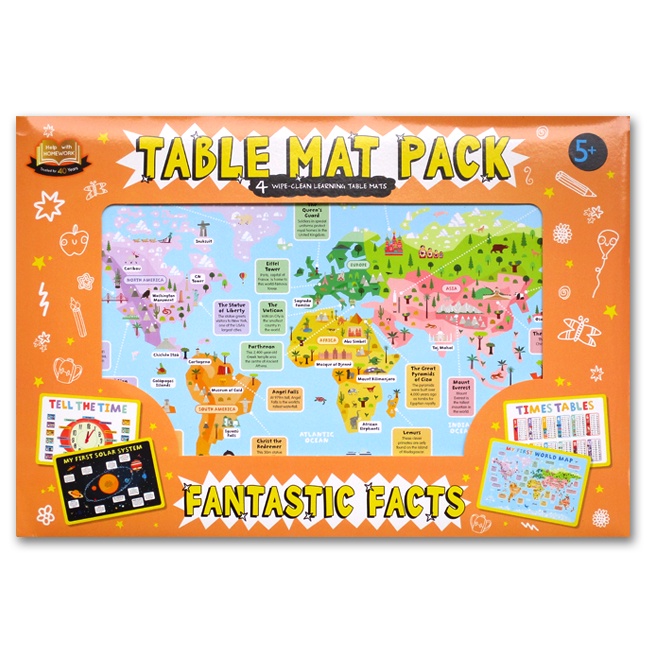 Jual Help With Homework Fantastic Facts Table Mat Pack (4 Wipe-Clean ...