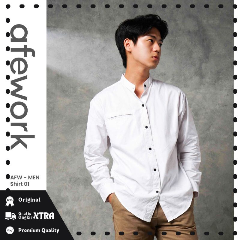 Jual Hem Hitam Putih Polos Pria by Afework Shirt 01 Premium | Shopee ...