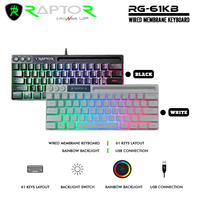 Jual Keyboard Wired Membrane 61 Keys Rainbow Backlight Raptor 61KB ...