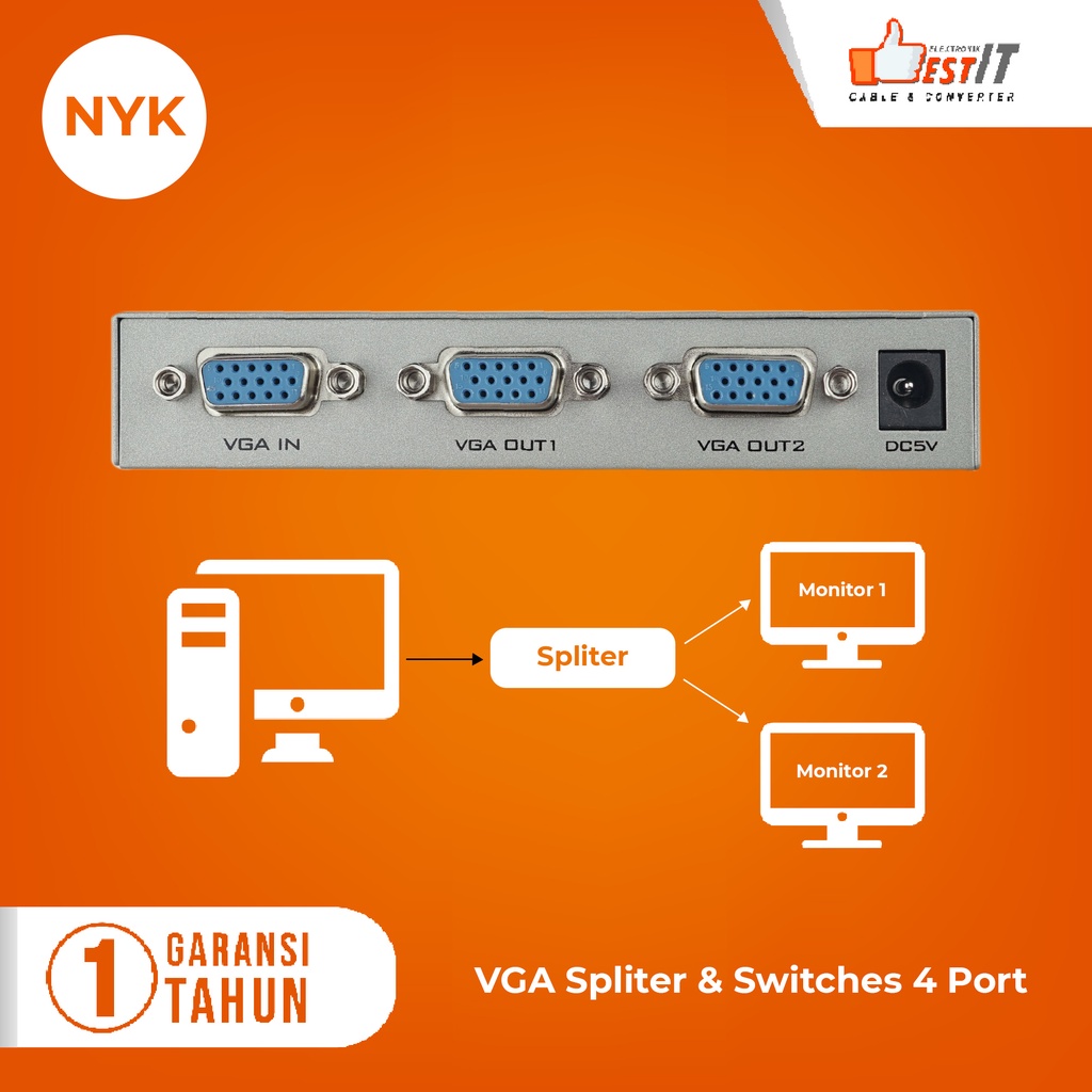Jual VGA Splitter 1-2 Port 150Mhz NYK High Quality | Shopee Indonesia