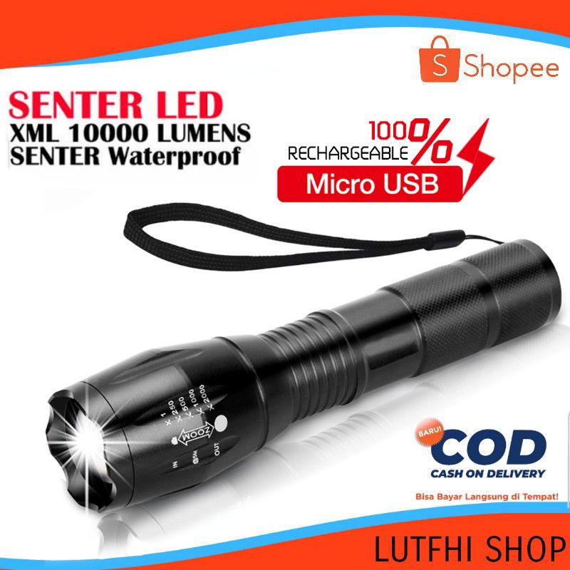 Jual Senter LED Super Terang 10000 Lumens ORIGINAL Jarak Jauh Senter ...