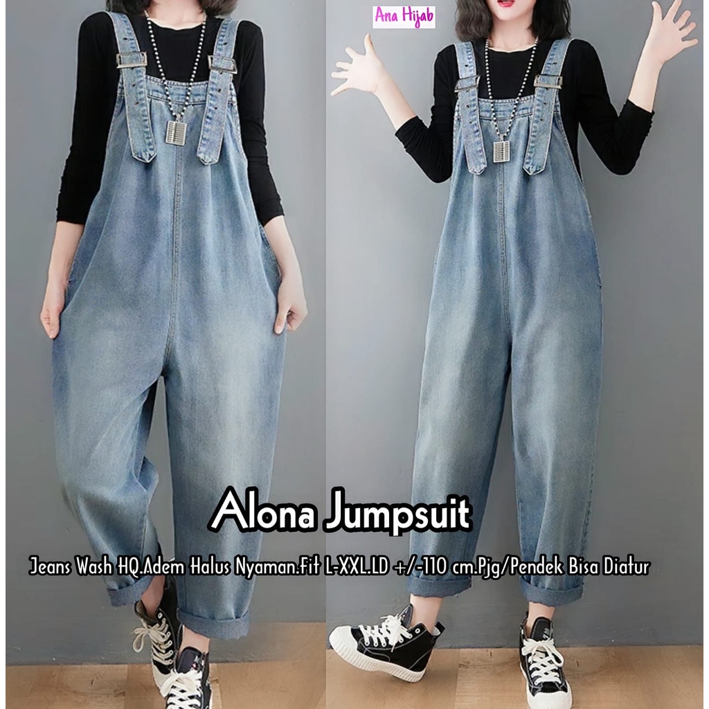 Jual [Bisa COD] Alona jumpsuit jeans By Ana Hijab alona jumpsuit jeans