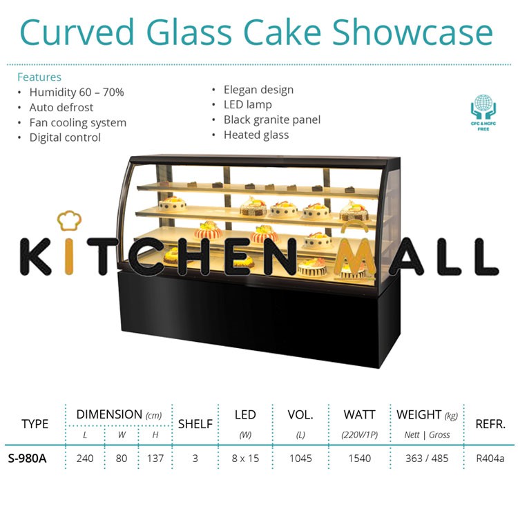 Jual Gea S980A Curved Glass Cake & Chocolate Showcase / Etalase
