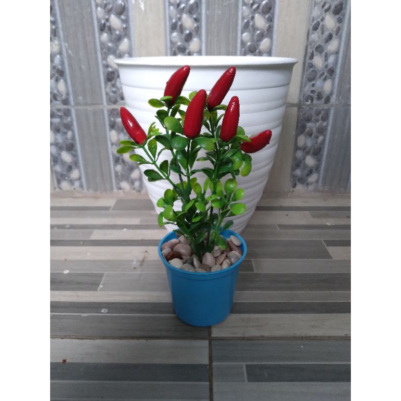 Jual pohon cabai / cabe plastik mini, sudah termasuk pot, pohon plastik ...