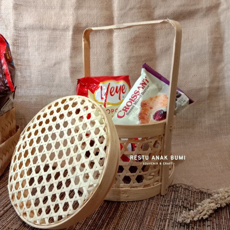 Jual (B091) Rantang Bambu Bulat Hexagonal D.20cm| Wadah Snack|Tempat ...