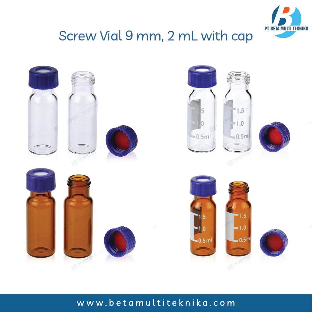 Jual SET Screw Neck Vial 9 mm, 2 mL with Cap (Autosampler Vial for HPLC