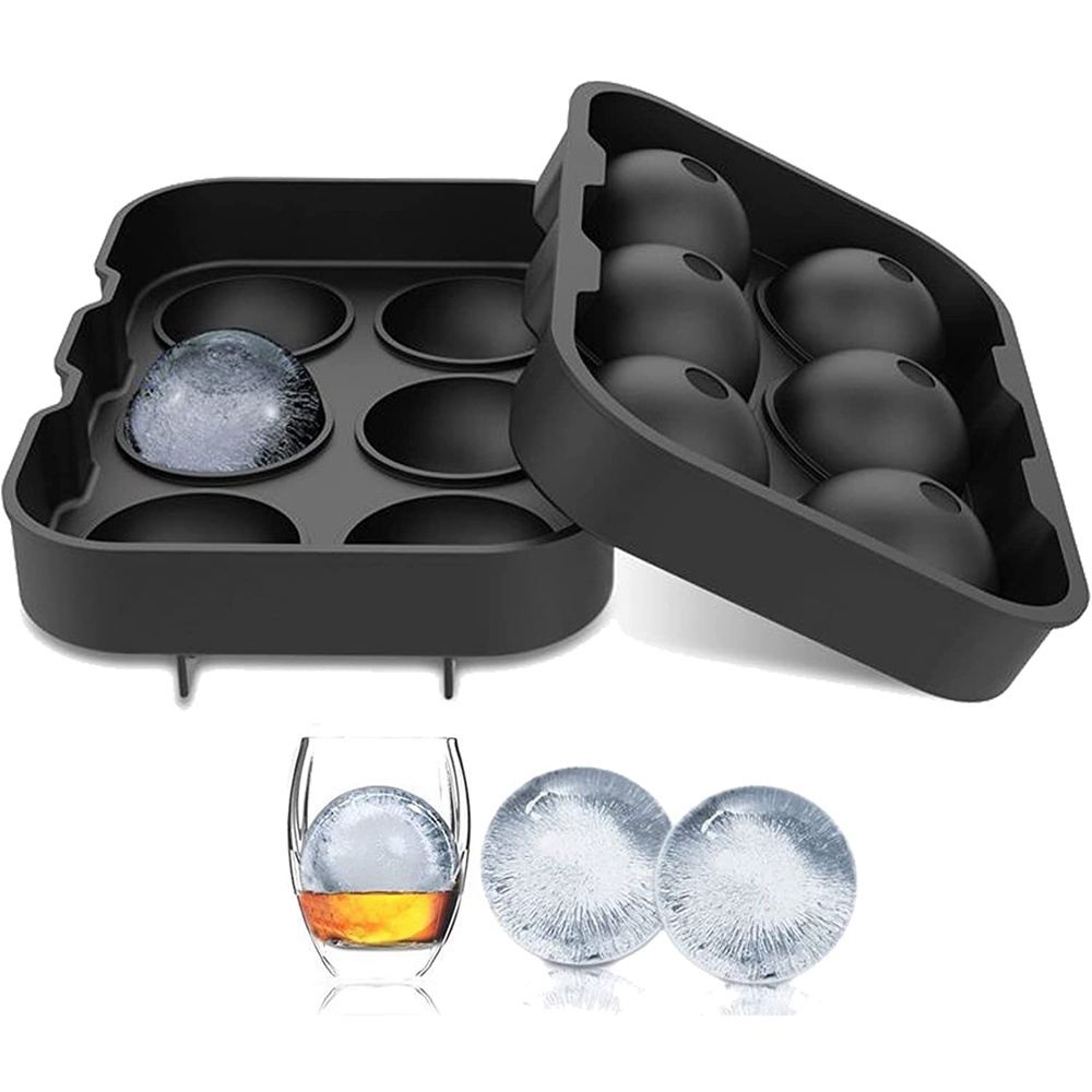 Silicone Ice Cube Trays Combo Round Ice Ball Spheres Ice Cube Tray Mold (6 Round Ice Ball BlackSpheres)