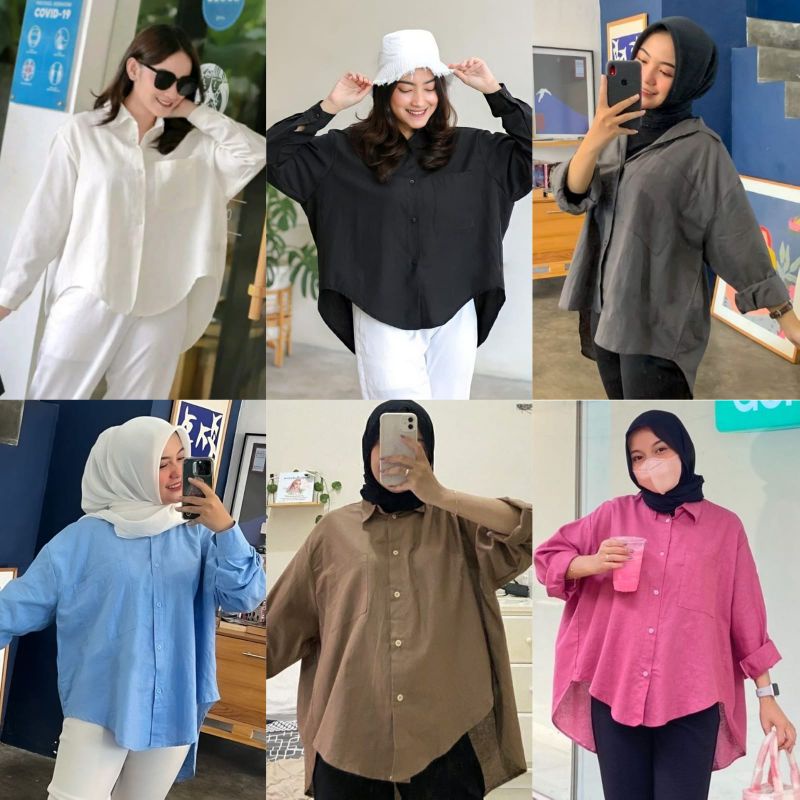 Jual Kemeja Linen Oversize Kemeja Wanita Oversize Ld Cm Shopee Indonesia