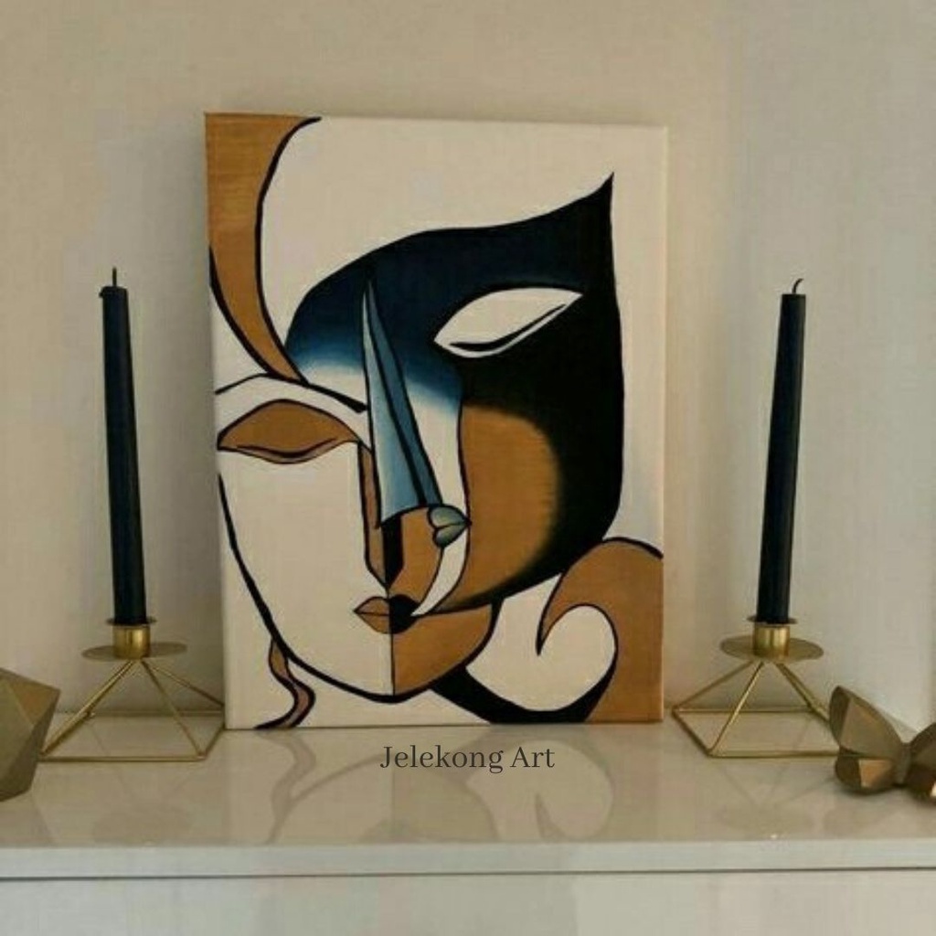 Jual Lukisan MInimalis Modern Abstrak Wajah Asli Lukisan Tangan BONUS