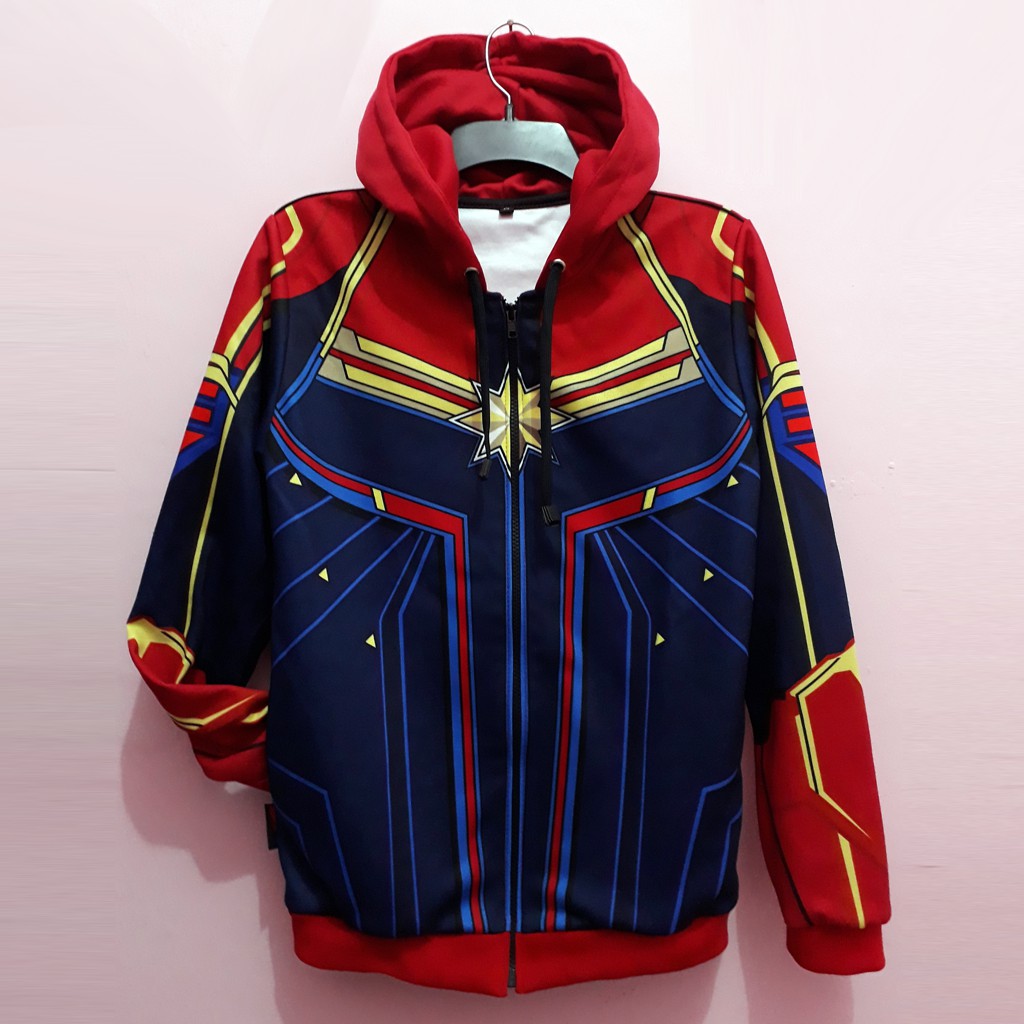 Jaket Captain Marvel Suit Superhero Avengers Cosplay Suit Bahan Halus Lembut Print Sublim Awet Bisa Custom Nama