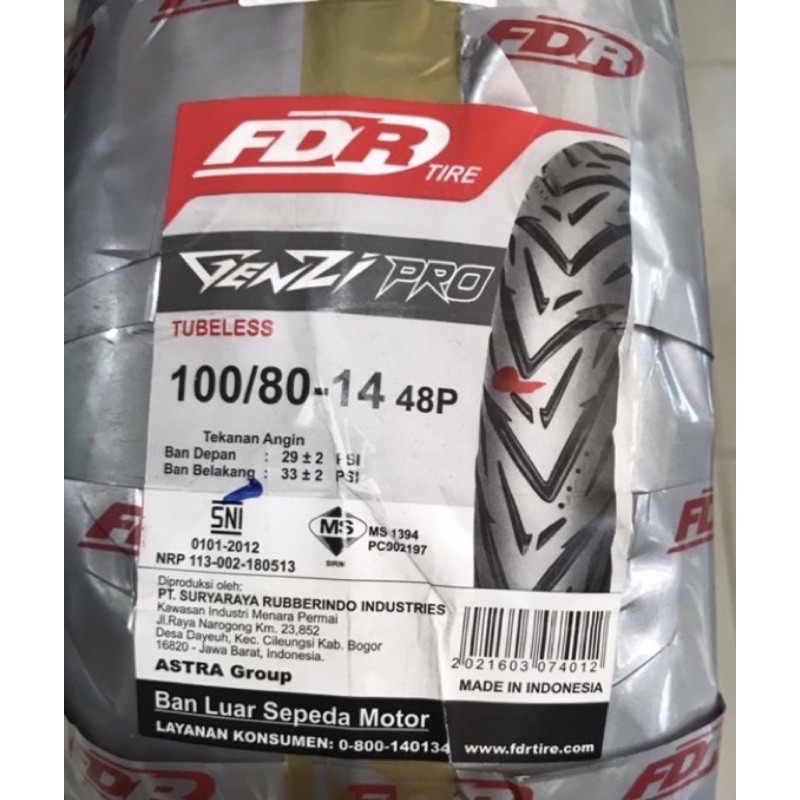 Jual Ban Motor FDR Genzi Pro 100/80 Ring 14, Tubeless | Shopee Indonesia