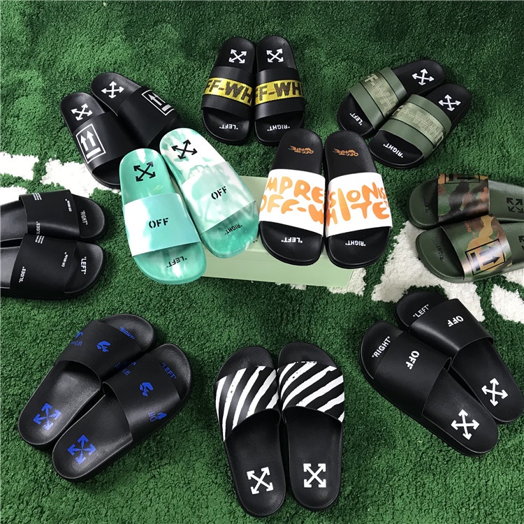 OFF WHITE Sandal Pria Pita Huruf Sandal Pantai Pasangan Pria dan Wanita