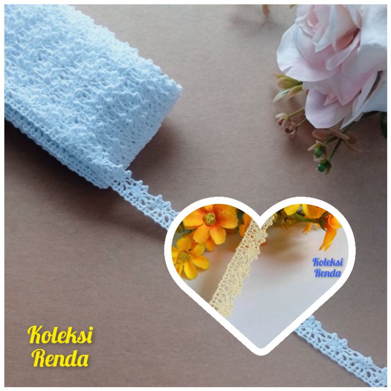 Jual ( per roll 10yard) renda rajut lebar 1,2cm, renda kait lebar 1,2cm ...