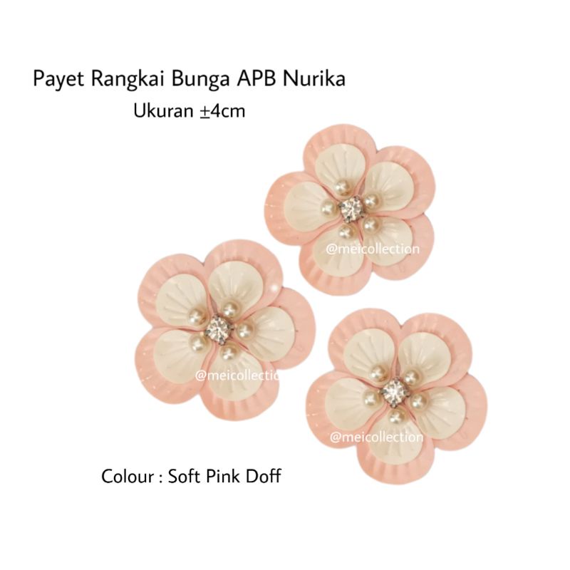Jual bunga 3D sequin payet rangkai APB Nurika 4cm pink off white shell ...