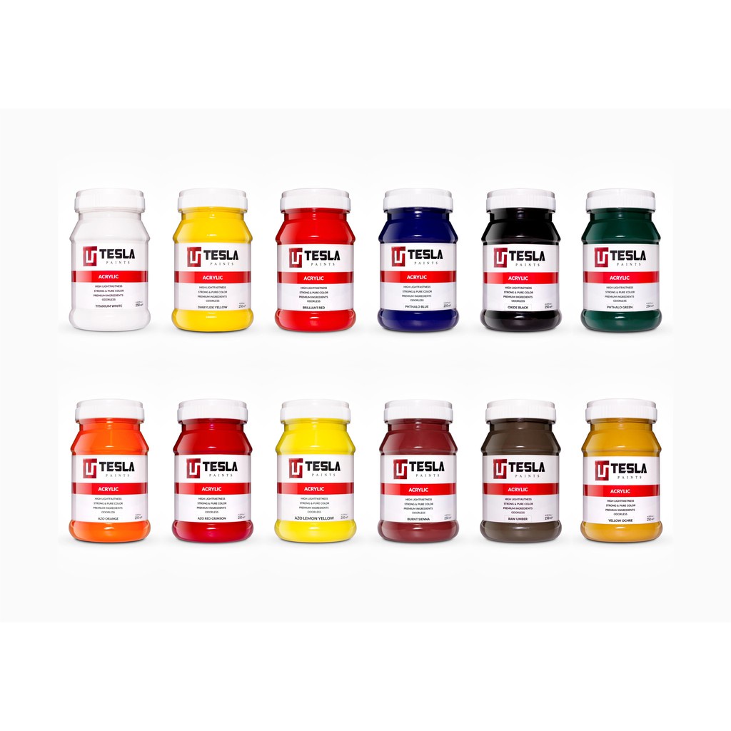 Jual Tesla Paints 250ml Set 12 Warna - Acrylic Paints - Tesla Paint ...