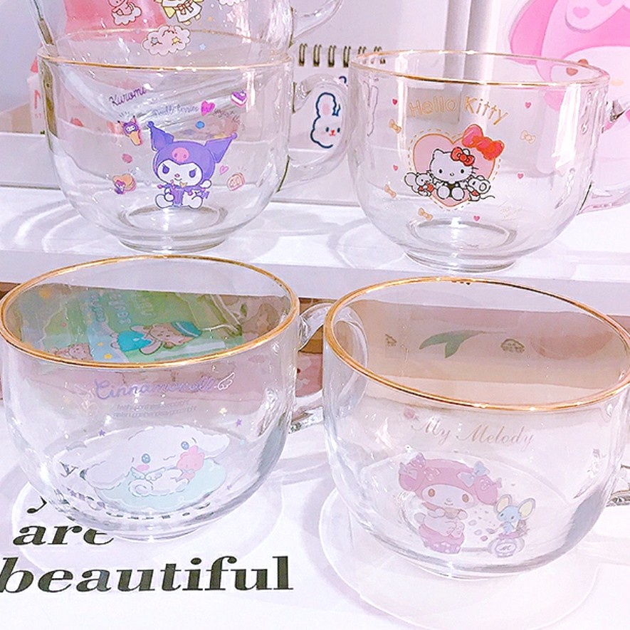 Jual Mug Milk Cup Gelas Beling Gelas Kaca List Emas Sanrio Hello Kitty My Melody Kuromi 7915