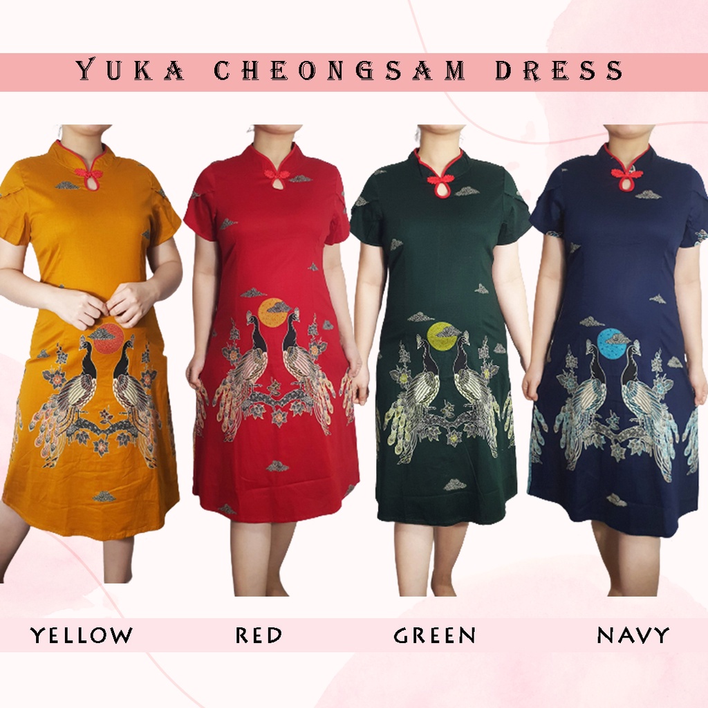 Jual Yuka Cheongsam Dress Batik Wanita Couple Imlek Natal Cny Seragam Merah Dress Wanita Gaun 