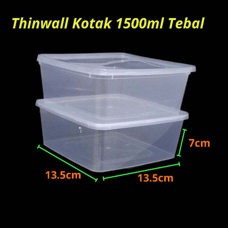 Jual Thinwall 1500ml Tebal Kotak Persegi Bening Tepak Twinwall Kotak