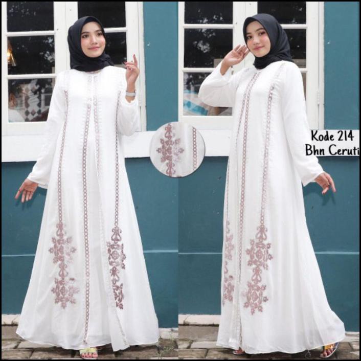 Jual Jual Baju Gamis Putih Wanita Brukat Baju Lebaran Umroh Haji Busana