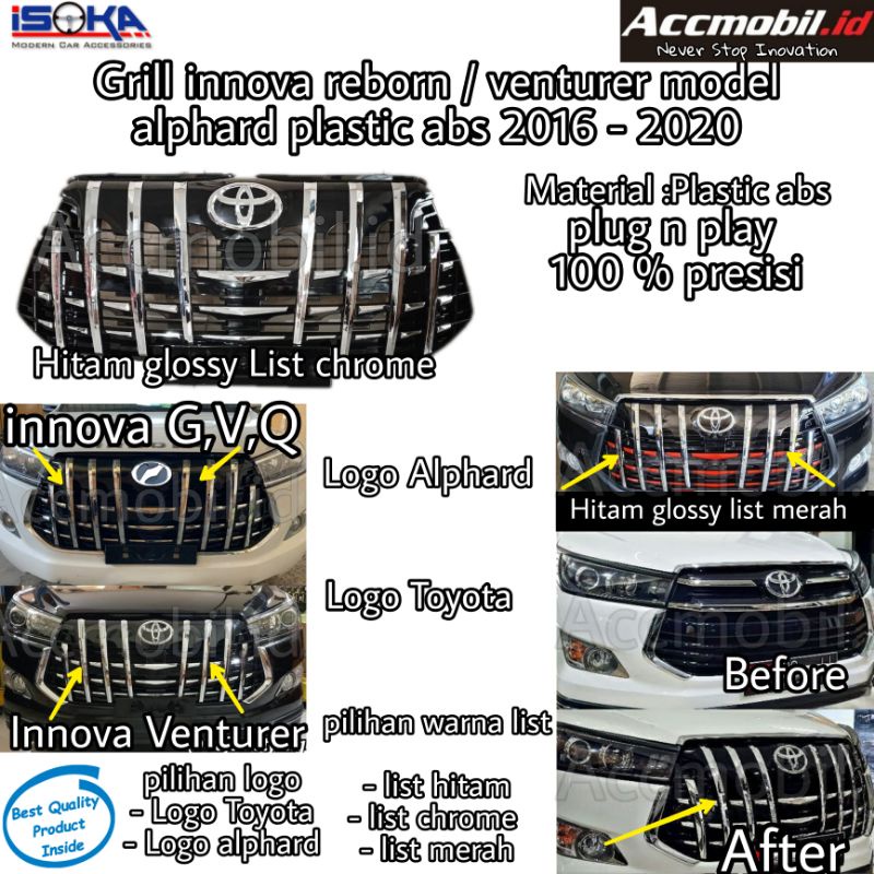 Jual grill front grill innova reborn model alphard innova venturer ...