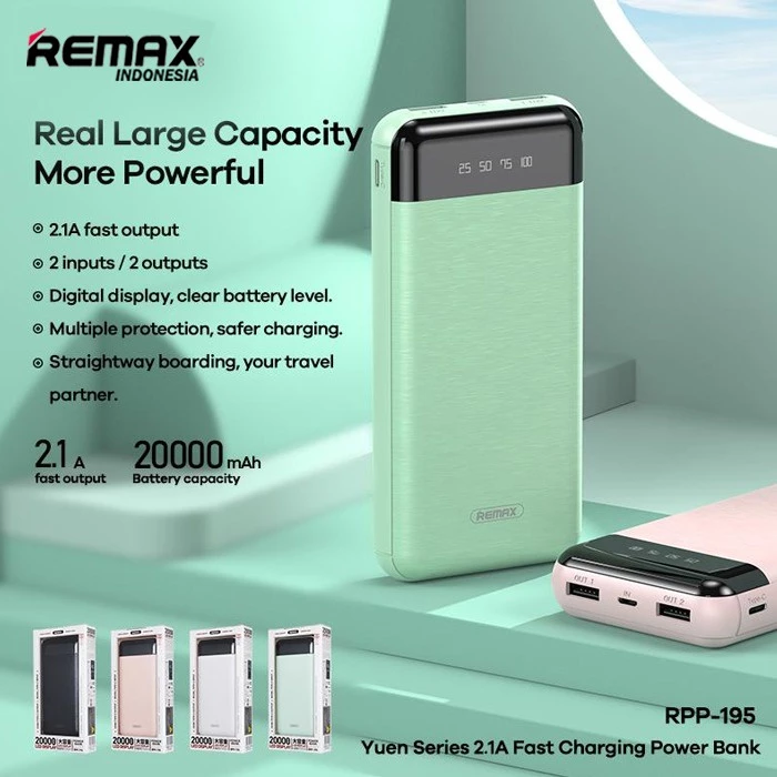 Remax Powerbank 20000mAh With Digital Display 2,1 Ampere RPP-195