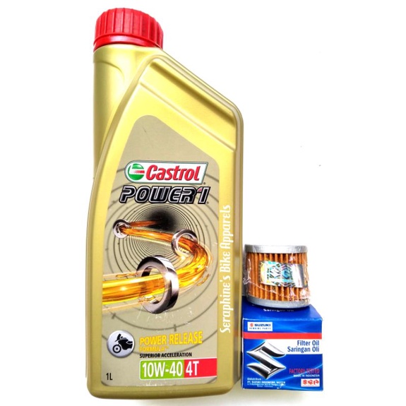 Jual PAKET CASTROL POWER 1 10W40 1L + FILTER OLI GSX-R150 GSX-S150 ...