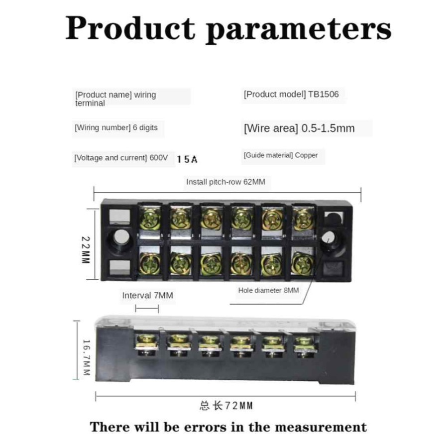 Jual Terminal Block TB1506 TB-1506 6Pole 6P 6 P 15A Blok Panel Mounted ...