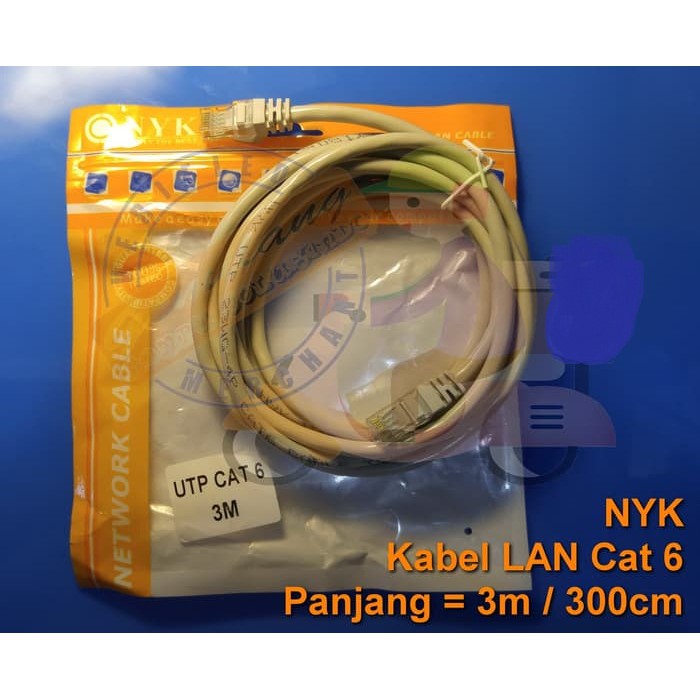 Jual NYK 3m Kabel LAN PREMIUM UTP RJ45 RJ-45 CAT 6 LANSUNG PAKAI ORI ...