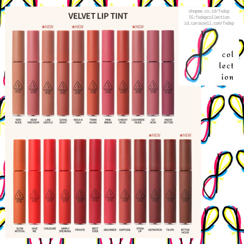 Jual 3CE Velvet Lip Tint 4g (23 Color STYLENANDA 3 Concept Eyes Velvet ...