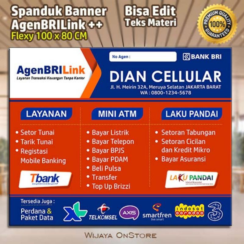 Jual Banner Spanduk Agen BRILink Plus Edit Teks Materi Desain 100x80cm ...