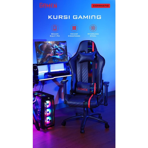 Jual GAMEN COMMAND Gaming Chair Kursi Gaming Kursi Game Kulit Full Back ...