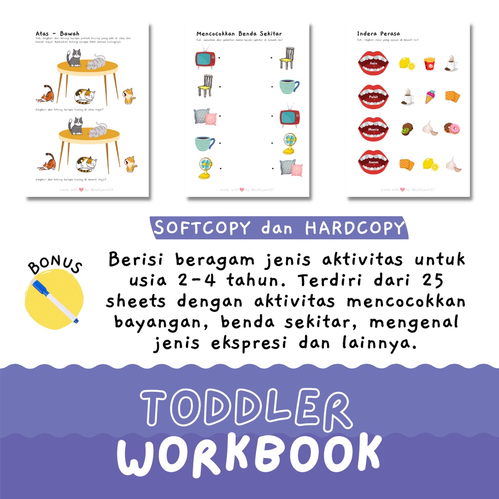 Jual Toddler Workbook | 25 Worksheets | Ages 2-4 (HARDCOPY) Printable ...