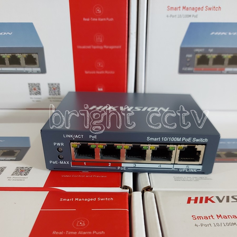 Jual SWITCH HUB POE HIKVISION 4 PORT DS3E01105PEI Smart Managed