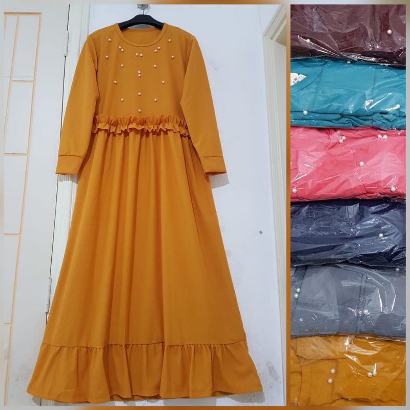 Jual Gamis Polos Rampel Taburan Mutiara Model Kerut Dada (Real Pic) ld ...