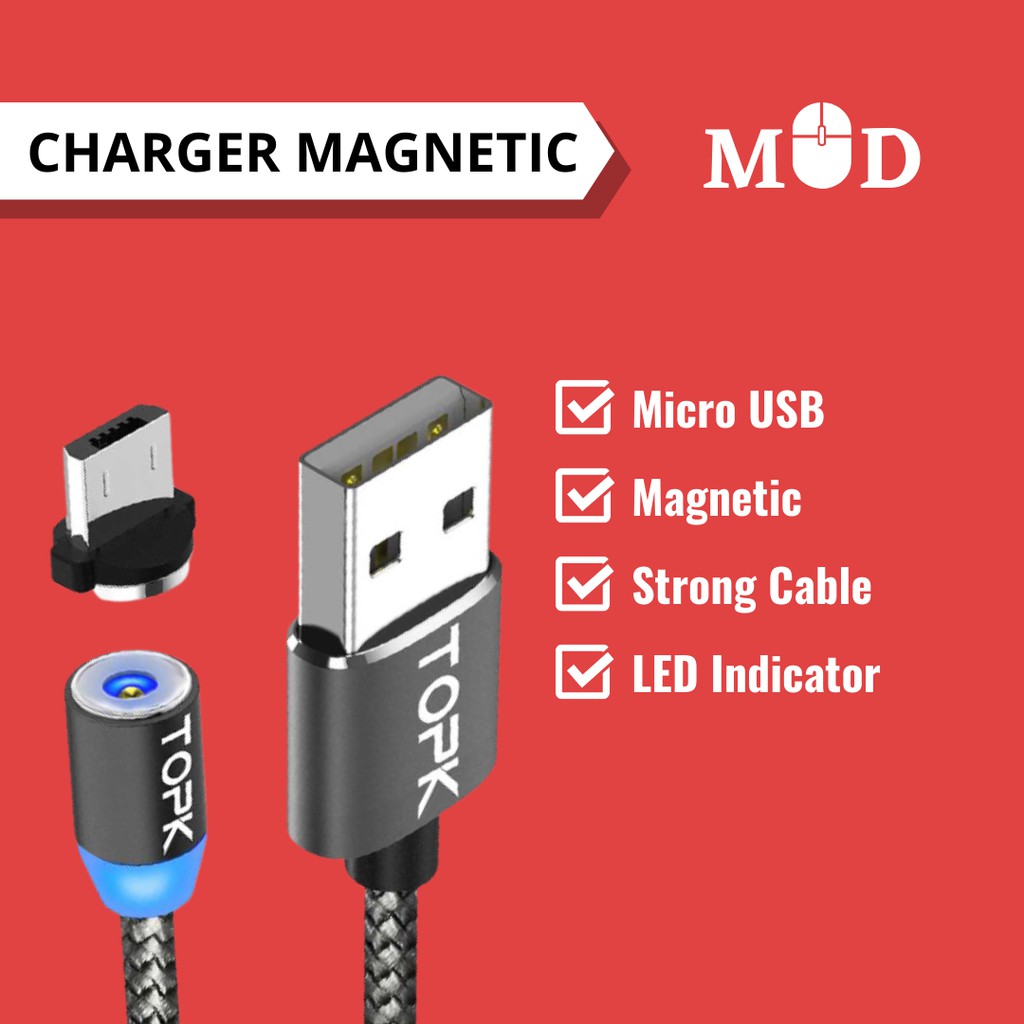 Jual TOPK Kabel Charger Fast Charging Magnetic Micro USB Cable Charger ...